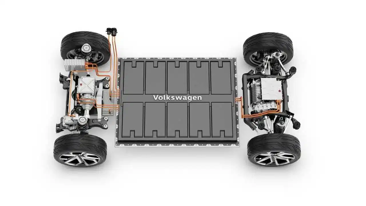 volkswagen meb platform Autos Rodando Scout SUV Eléctrico Baterias