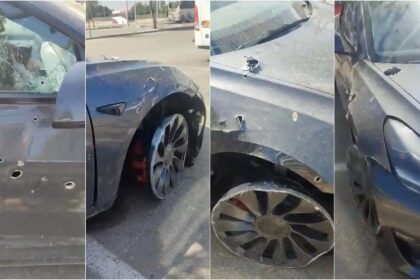 Así quedo el Tesla Model 3 atacado por Hamas en Israel